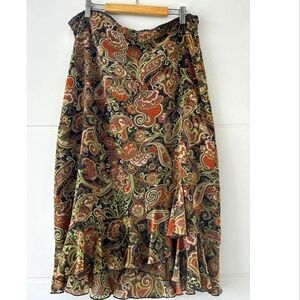 Sigrid Olsen Sport Twirly Paisley Fluttering Ruffled Tulip Trumpet Skirt 8 M
